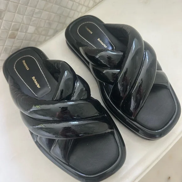 Proenza Schouler Glossy Black Twisted Strap Sandals - Picture 2 of 11